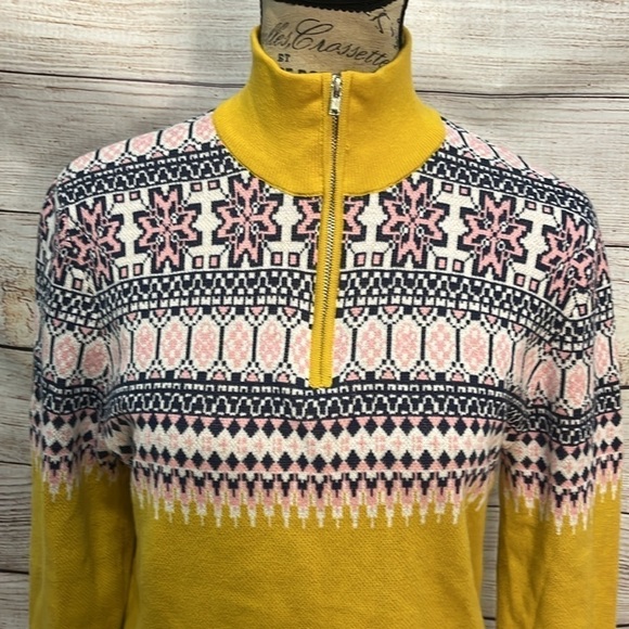 ASOS Men’s Sweater Quarter Zip Fair Isle Yoke Unisex Knit Size XS Yellow - Picture 3 of 11